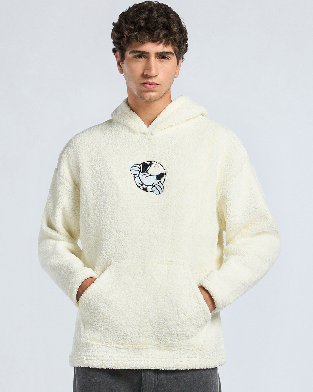 Shop Men's White Goofy Graphic Printed Oversized Hoodies-Back