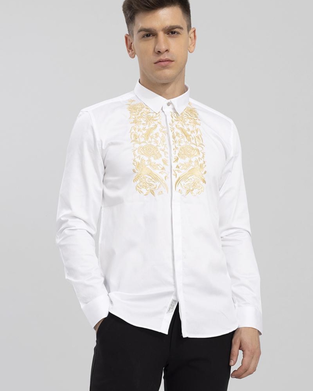 Buy Mens White Grandiose Embroidered Slim Fit Shirt Online At Bewakoof 0573