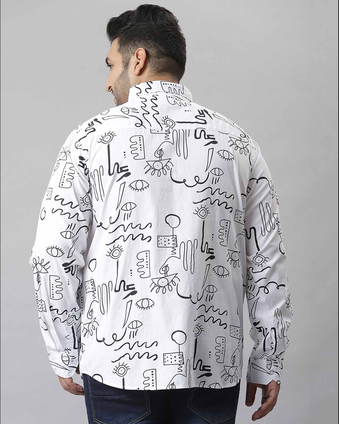Shop Men's White Graphic Design Stylish Full Sleeve Casual Shirt-Back