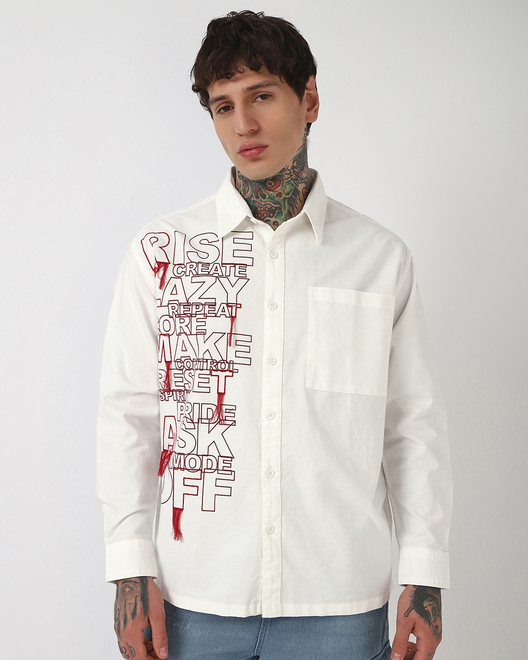 Shop Men's White Typography Oversized Shirt-Back