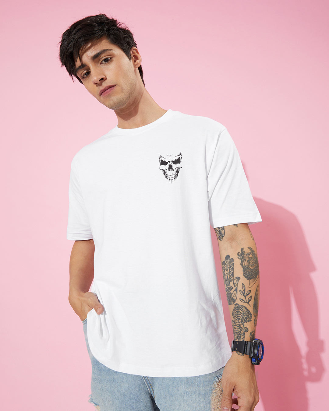 Men's White Graphic Oversized Shirt