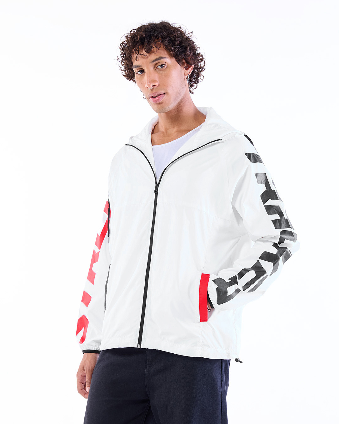 Shop Men's White Typography Oversized Windcheater Jacket-Back