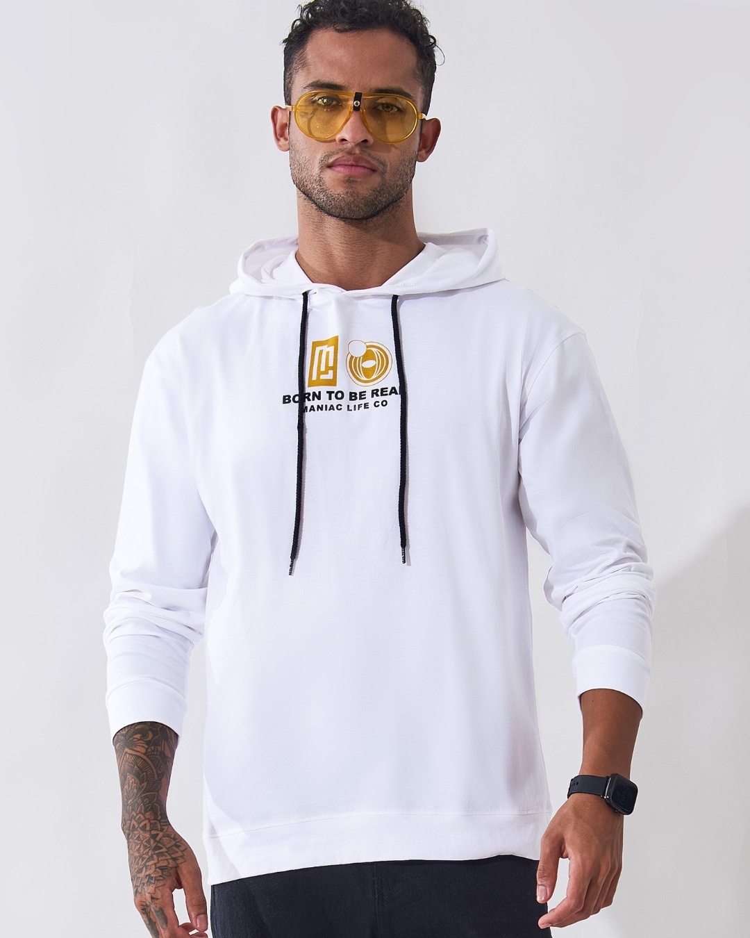 Buy Men's White Graphic Printed Slim Fit Hoodie Online at Bewakoof