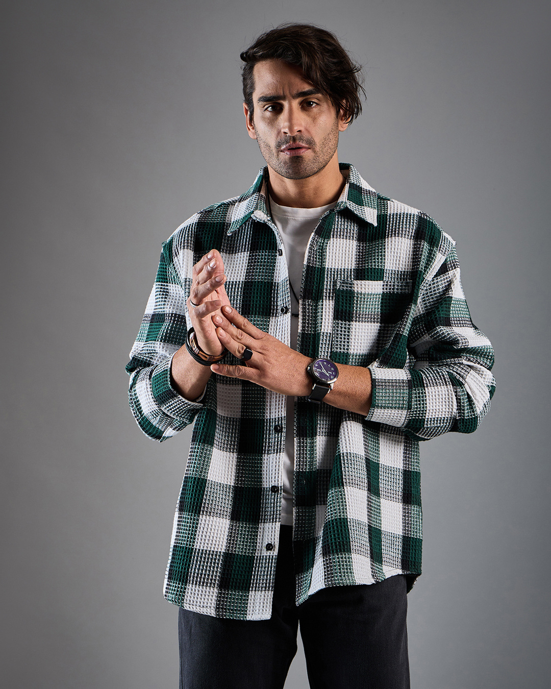 Men Blue & White Check Oversized Shirt