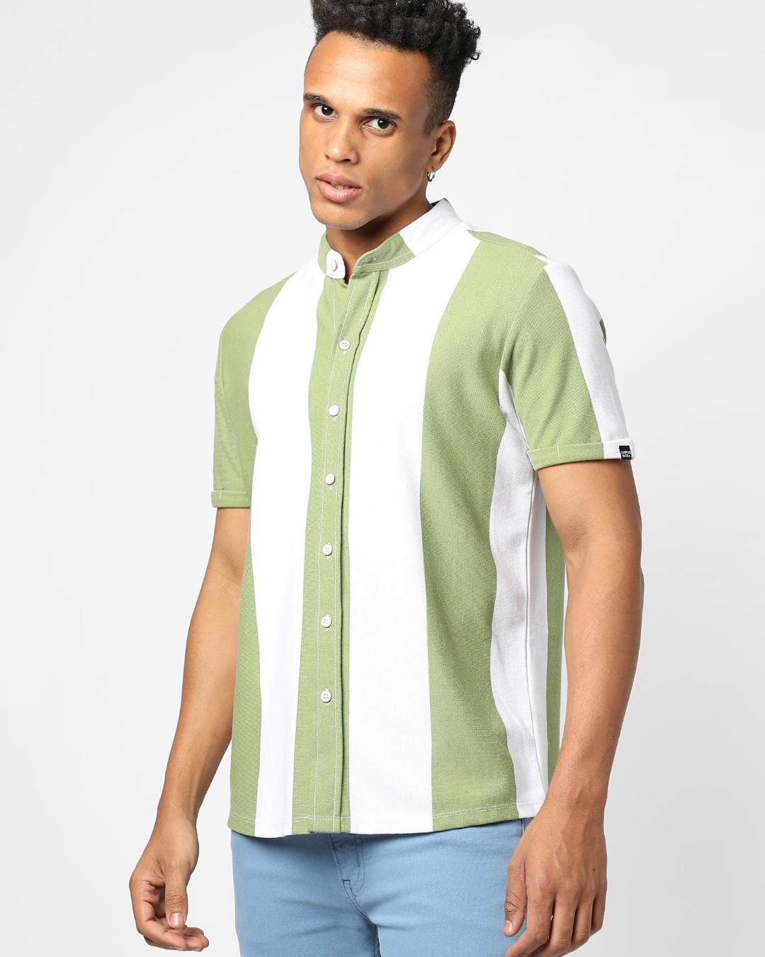 Shop Men's White & Green Color Block Shirt-Back