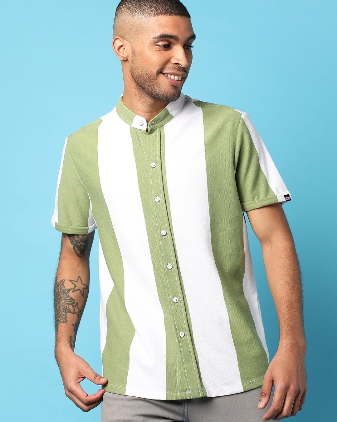 Shop Men's White & Green Color Block Shirt-Back