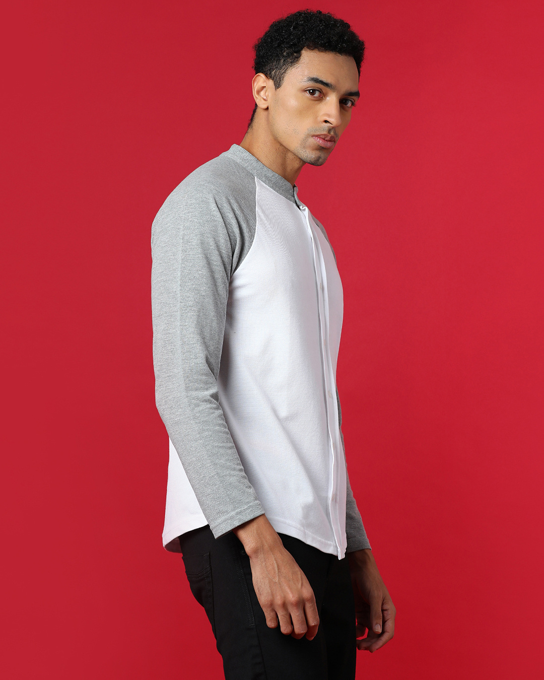 Shop Men's White & Grey Color Block Cotton Shirt-Back