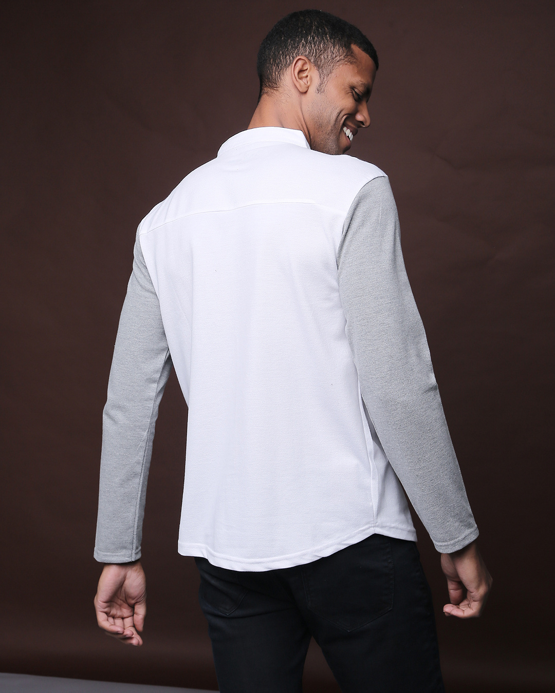 Shop Men's White & Grey Color Block Regular Fit Shirt-Back