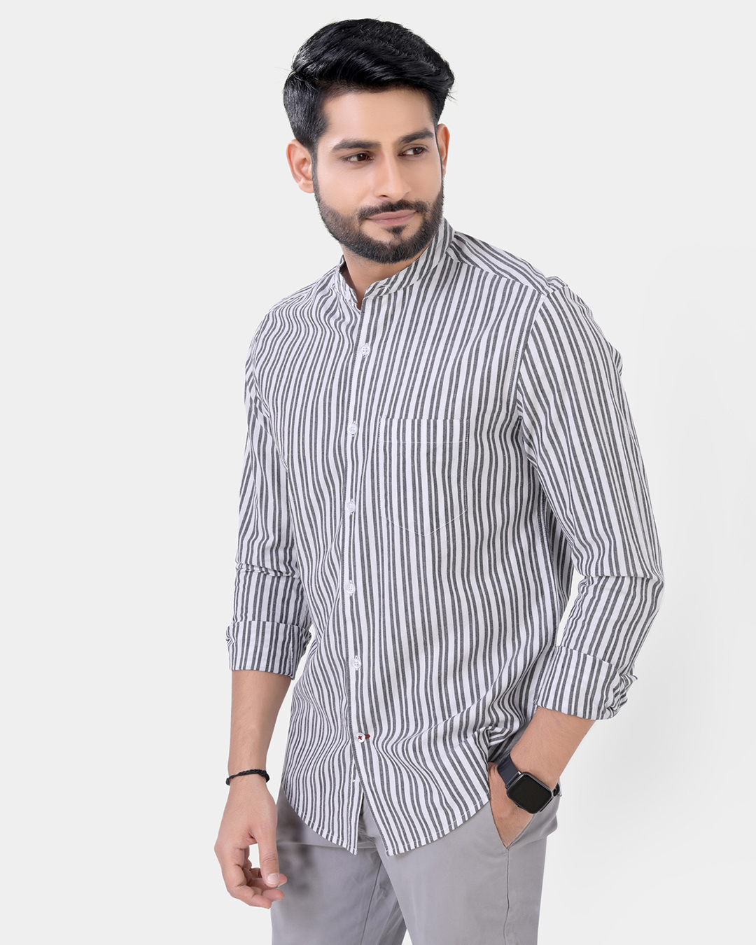 Shop Men's White & Grey Striped Shirt-Back