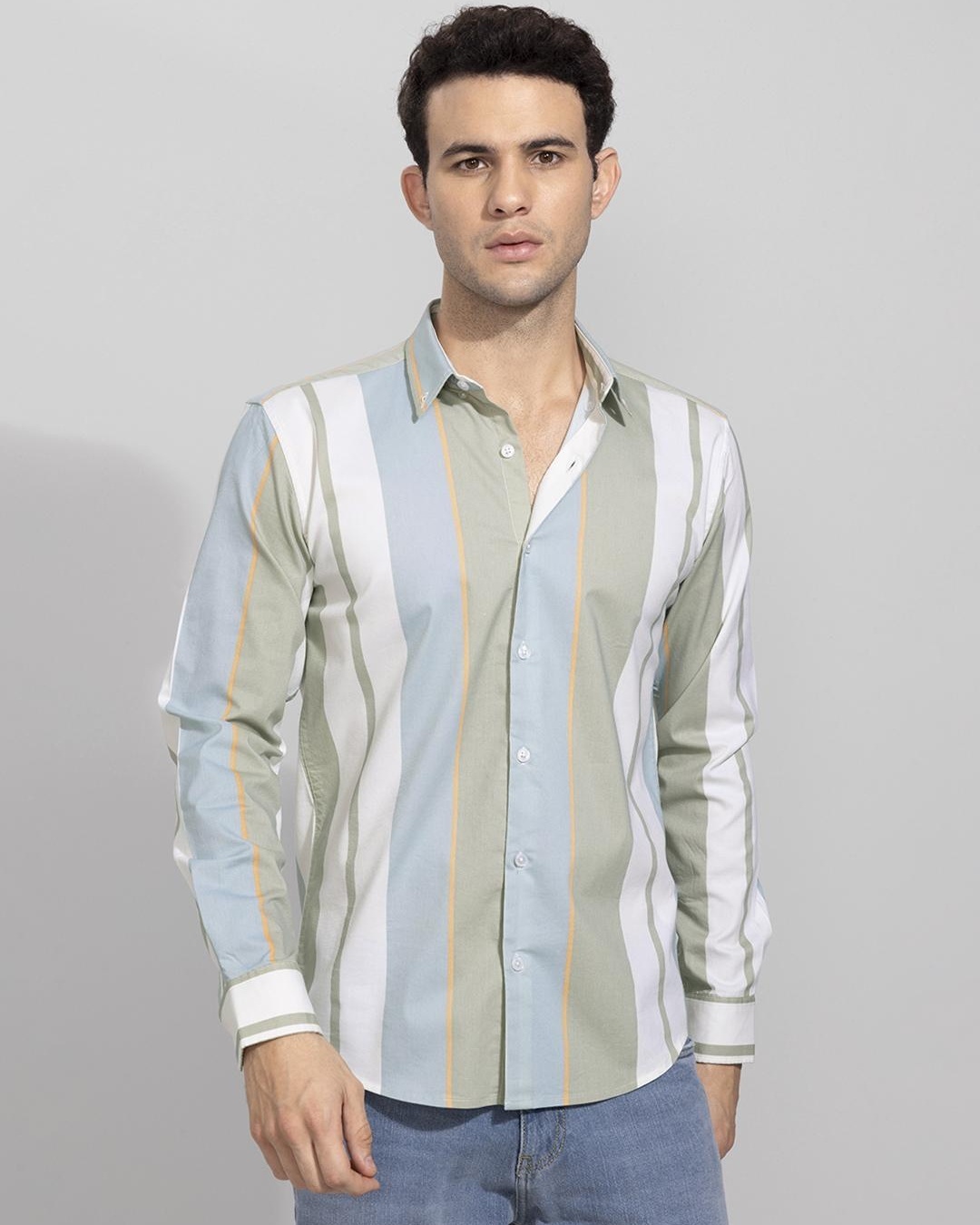 Buy Men S White Grey Striped Slim Fit Shirt For Men White Online At   Men S White Grey Striped Slim Fit Shirt 541365 1662717805 1 