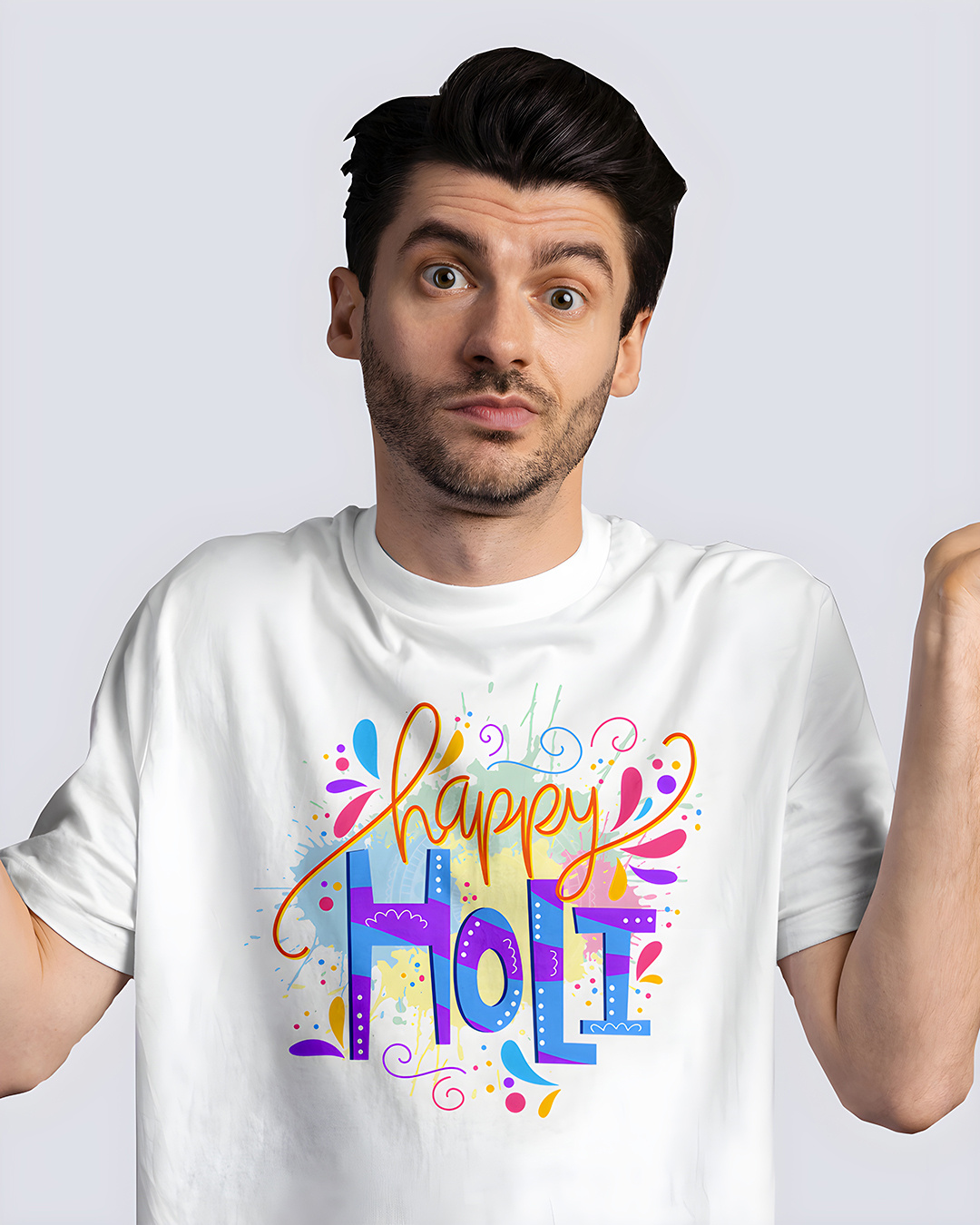 Shop Men's White Happy Holi Cotton T-shirt-Back