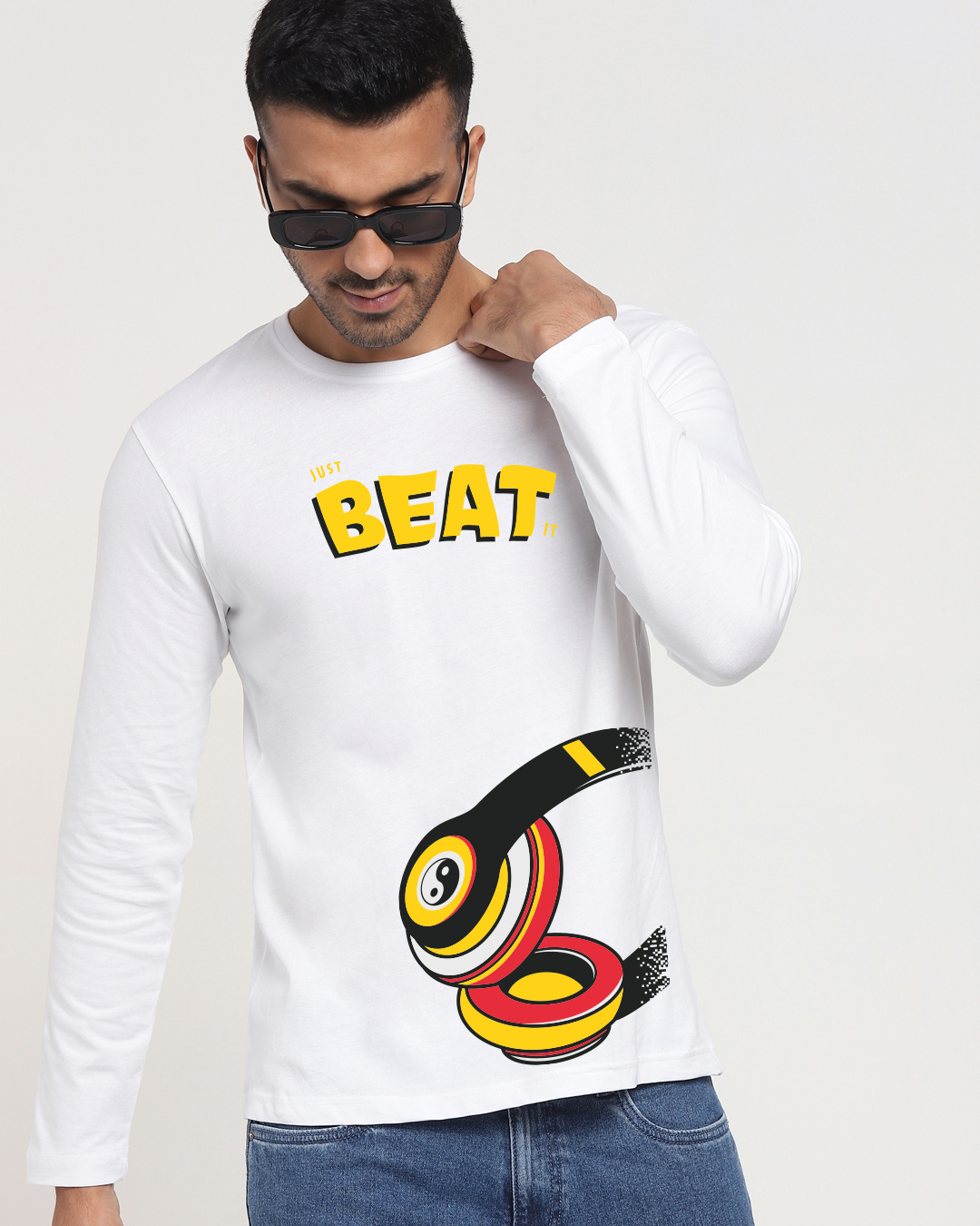 Buy Men's White Headphone Beat Graphic Printed Tshirt for Men white