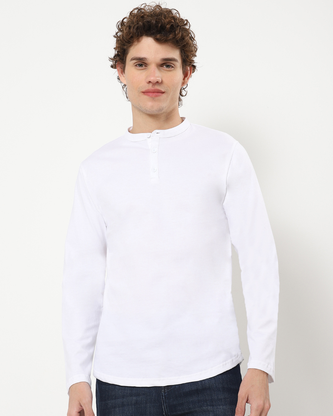 Shop Men's White Henley T-shirt-Back
