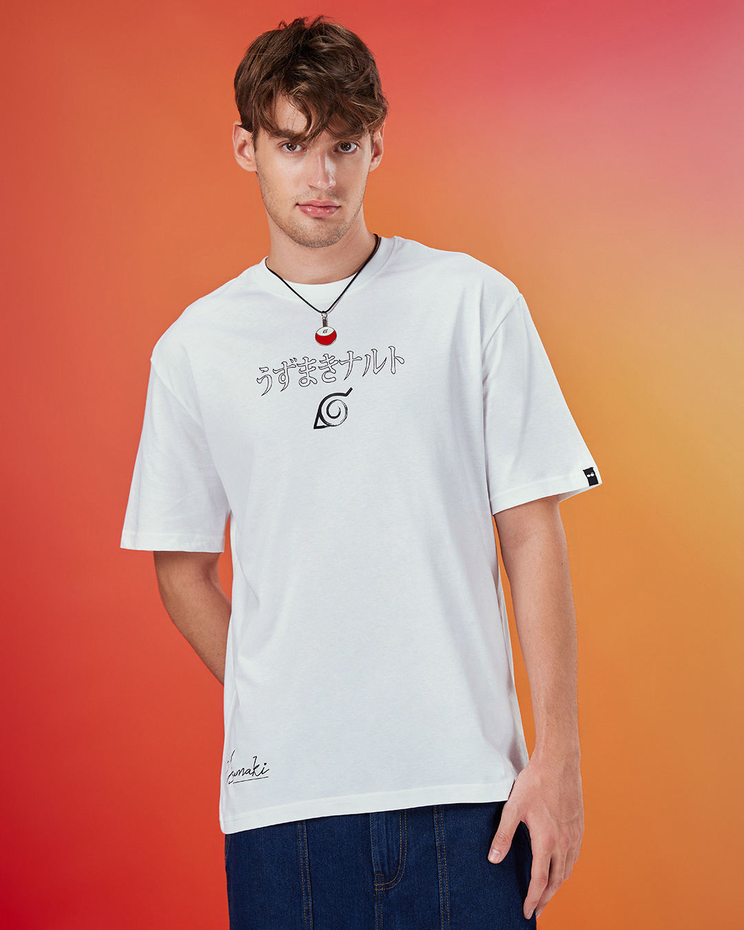 Shop Men's White Hidden Leaf Naruto Graphic Printed Oversized T-shirt-Back