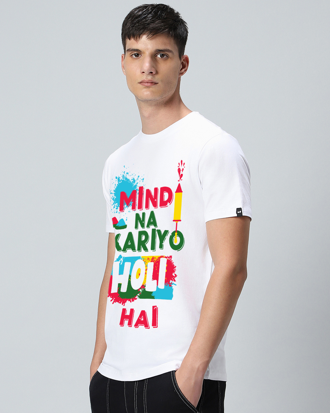 Shop Men's White Holi Hai Graphic Printed T-shirt-Back