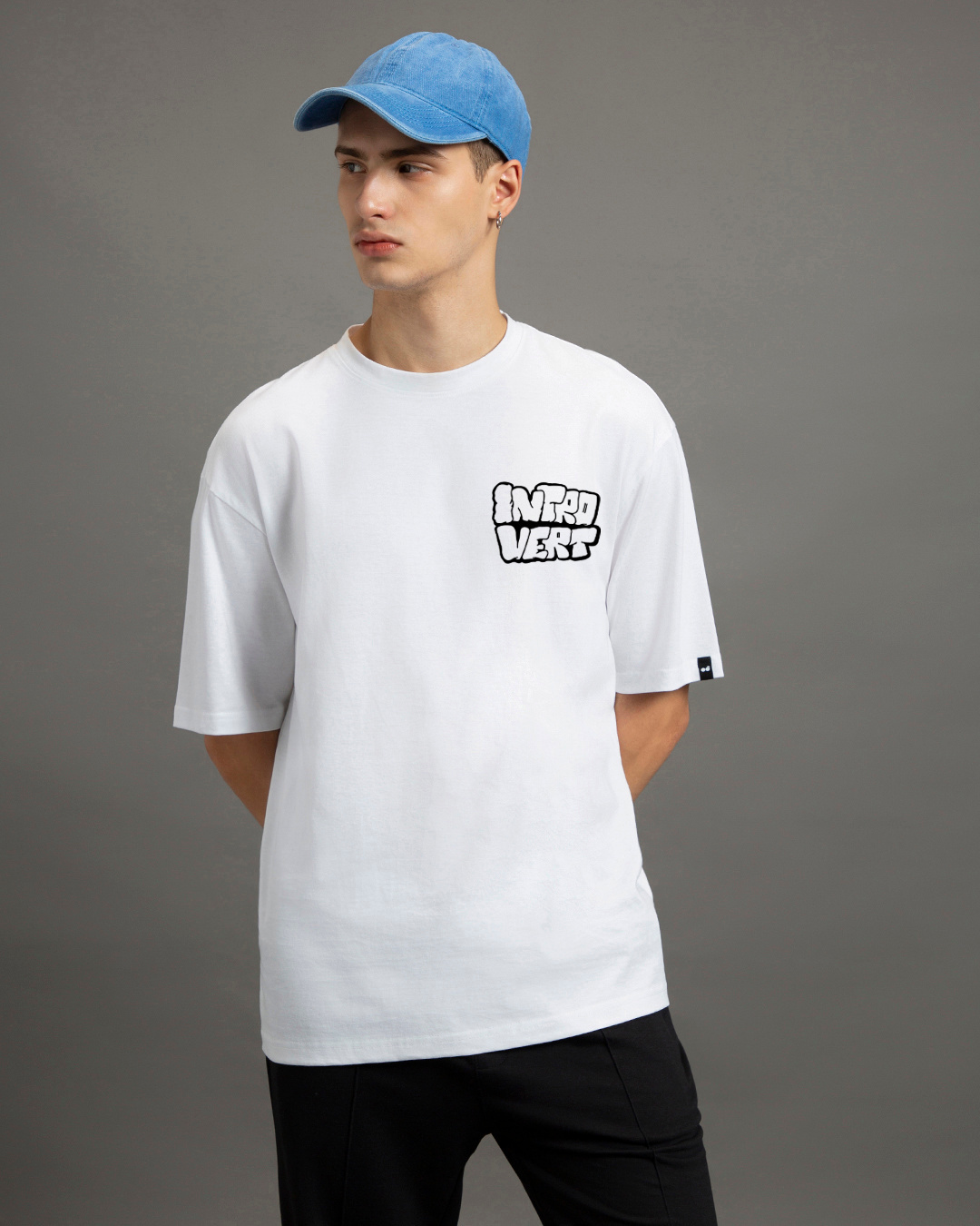 Shop Men's White Introvert Typography Oversized T-shirt-Back
