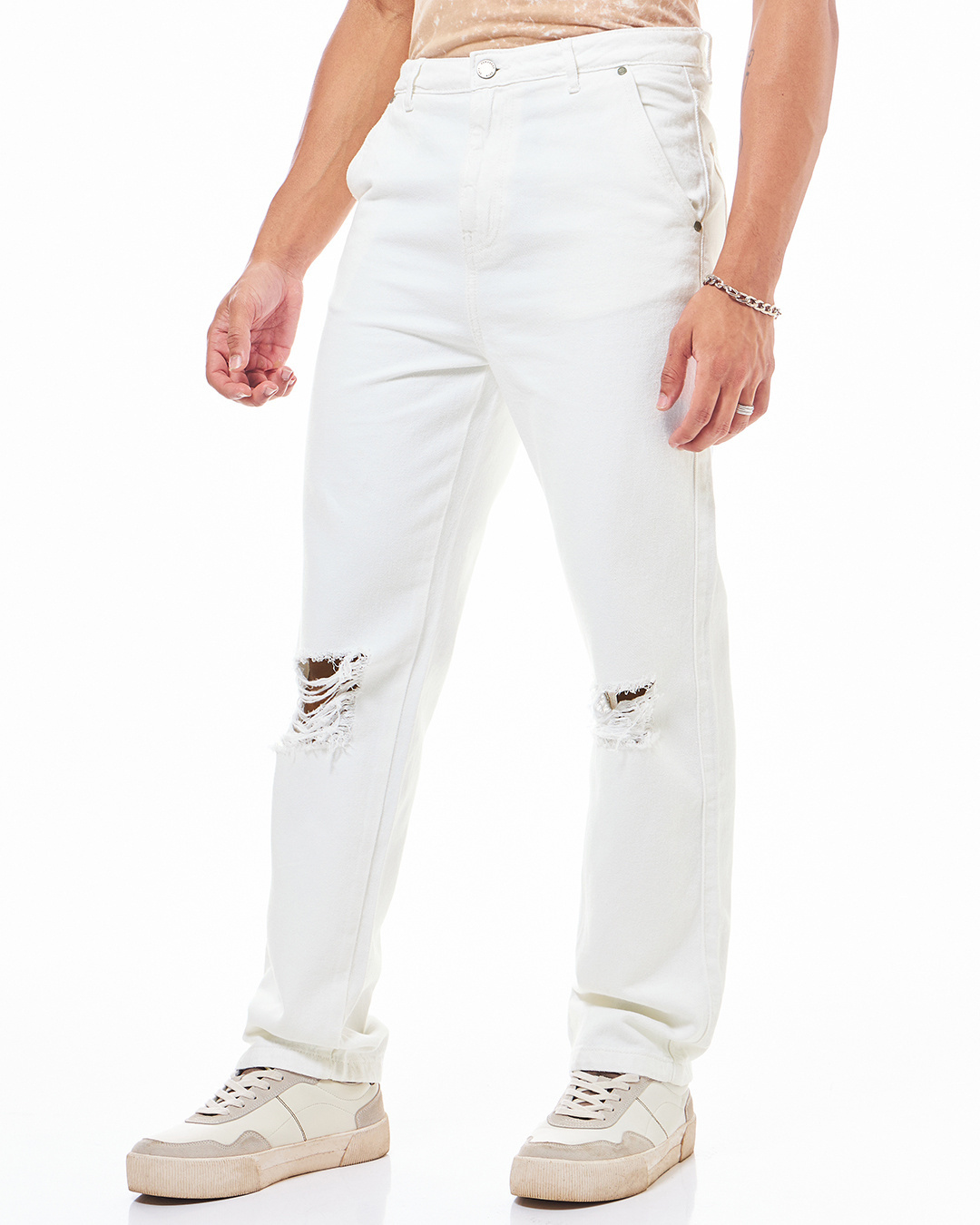 Shop Men's White Distressed Jeans-Back