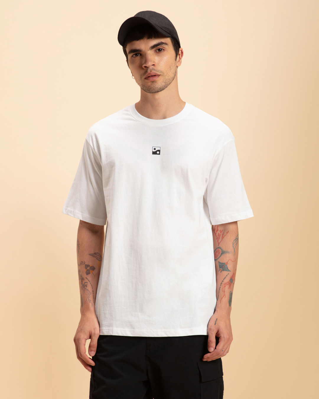 Buy Men's White Karma Circles Typography Oversized T-shirt Online at ...