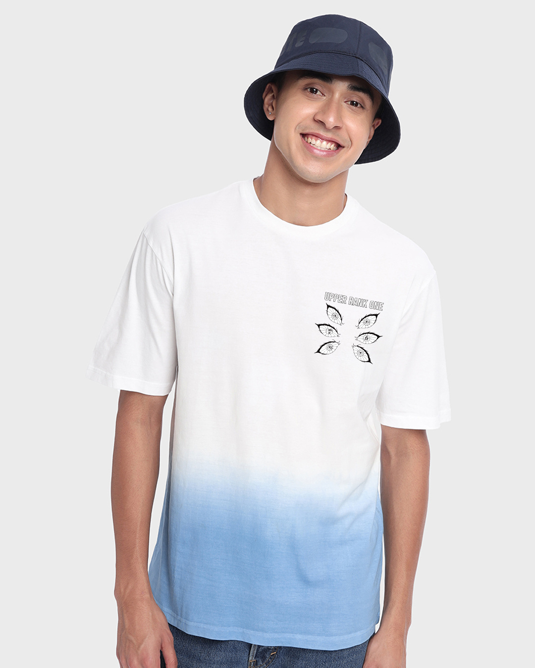 Shop Men's White & Blue Kokushibo Ombre Oversized T-shirt-Back