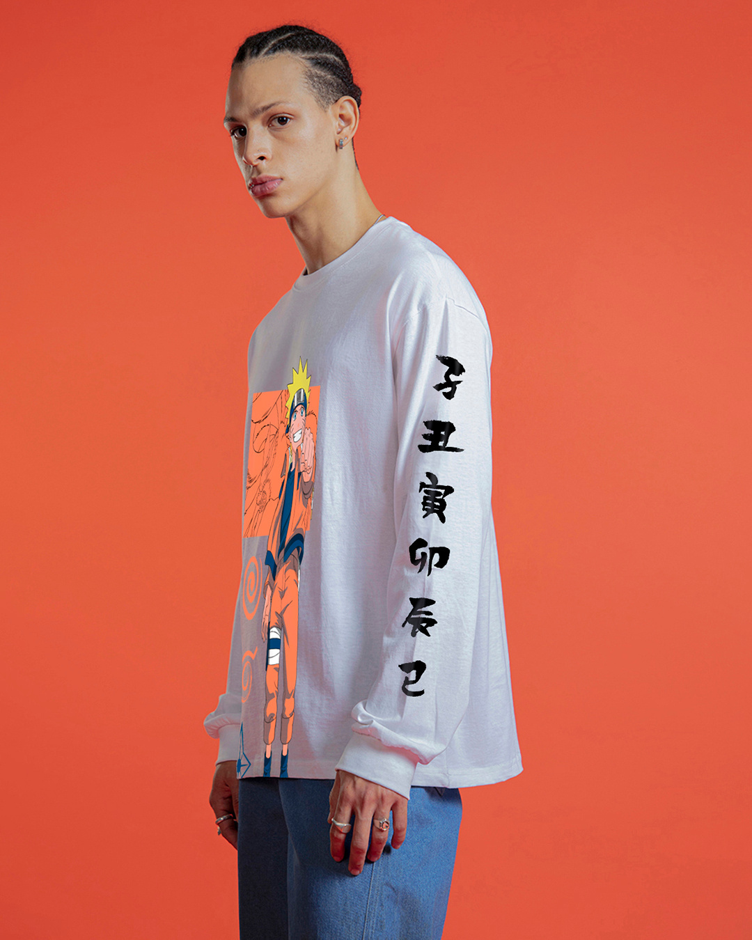 Shop Men's White Kyubi Mode Graphic Printed Oversized T-shirt-Back