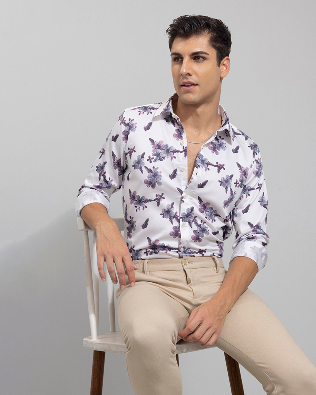 Buy Mens White Leaf Floral Printed Slim Fit Shirt Online At Bewakoof 2731