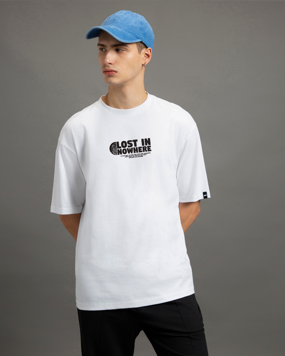 Shop Men's White Lost in Nowhere Graphic Printed Oversized T-shirt-Back