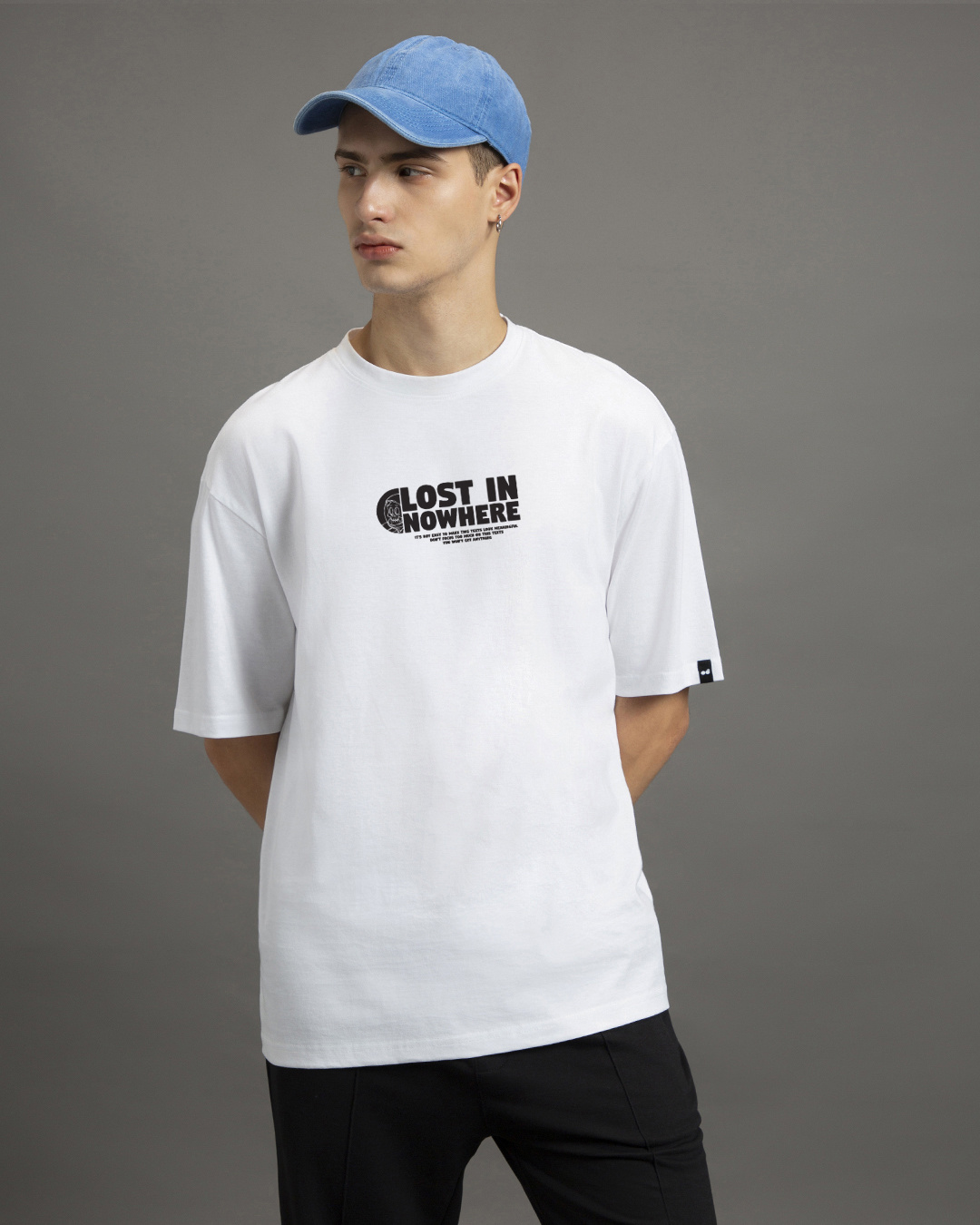 Shop Men's White Lost in Nowhere Graphic Printed Oversized T-shirt-Back