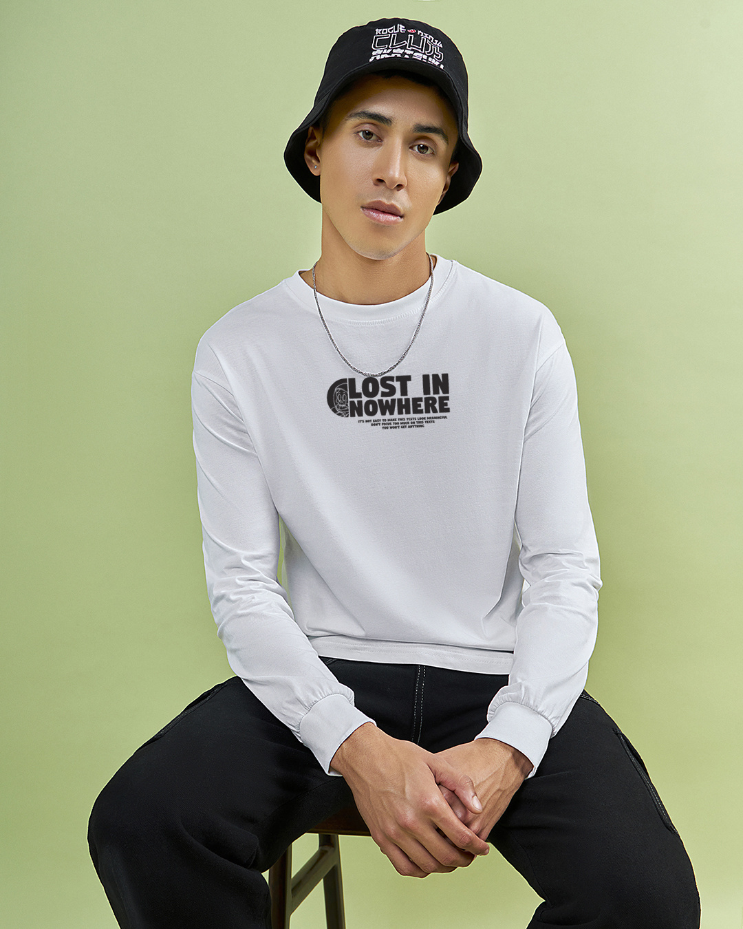 Shop Men's White Lost In Nowhere Graphic Printed Oversized T-shirt-Back