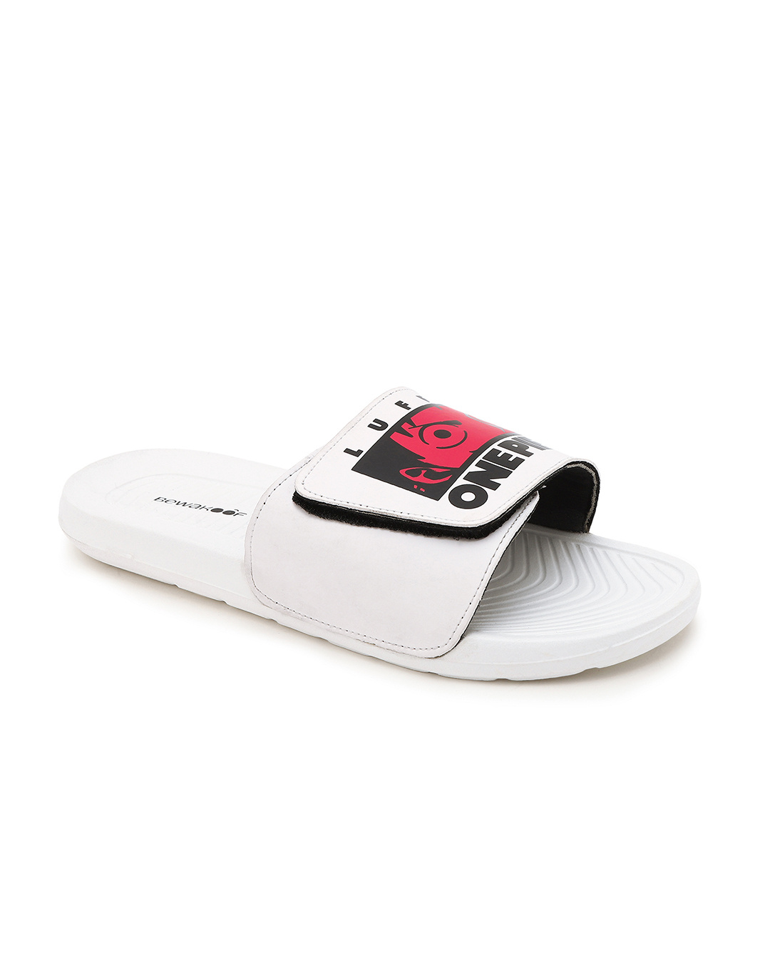 Shop Men's White Luffy Printed Velcro Sliders-Back