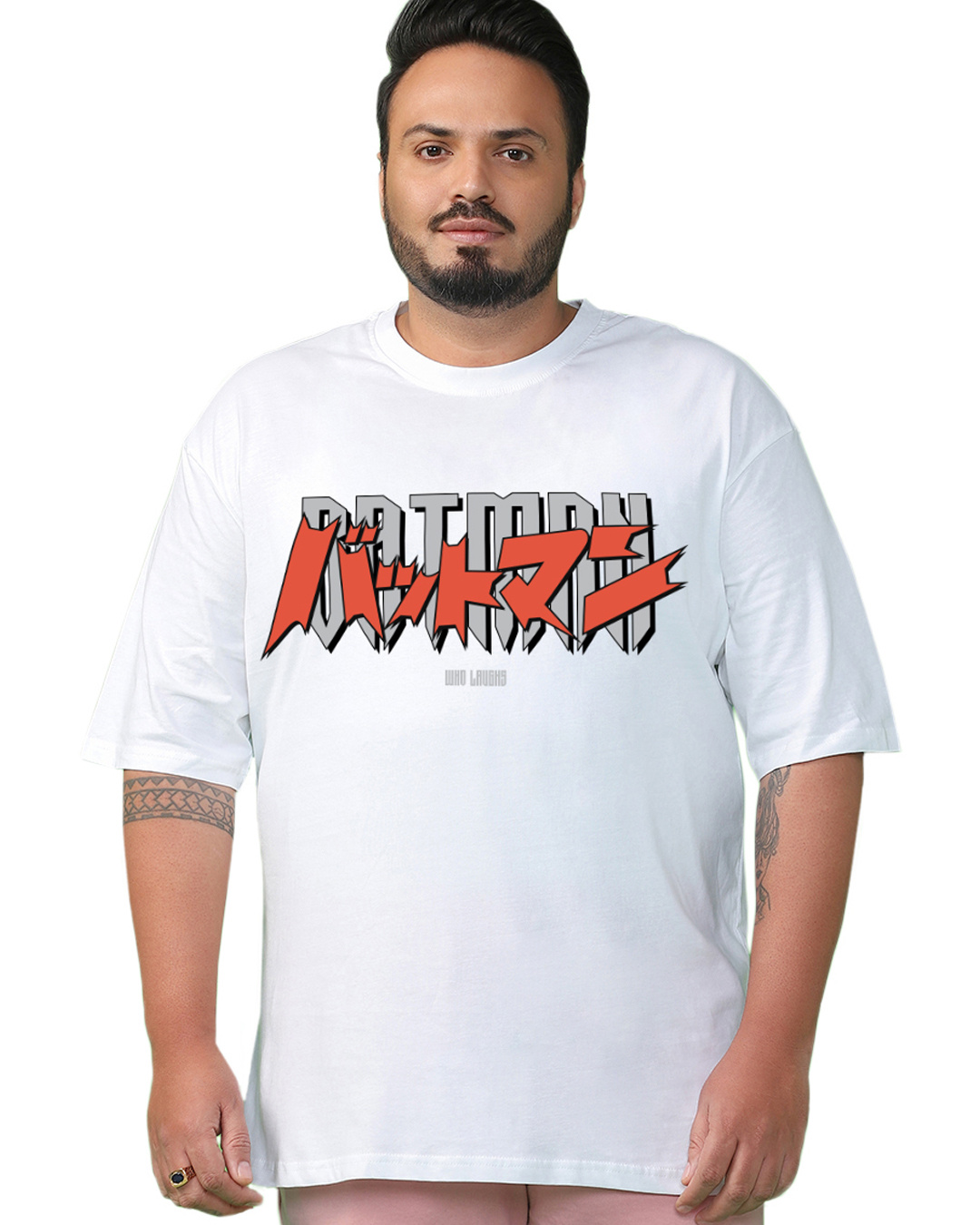 Shop Men's White Man Who Laughs Graphic Printed Oversized Plus Size T-shirt-Back