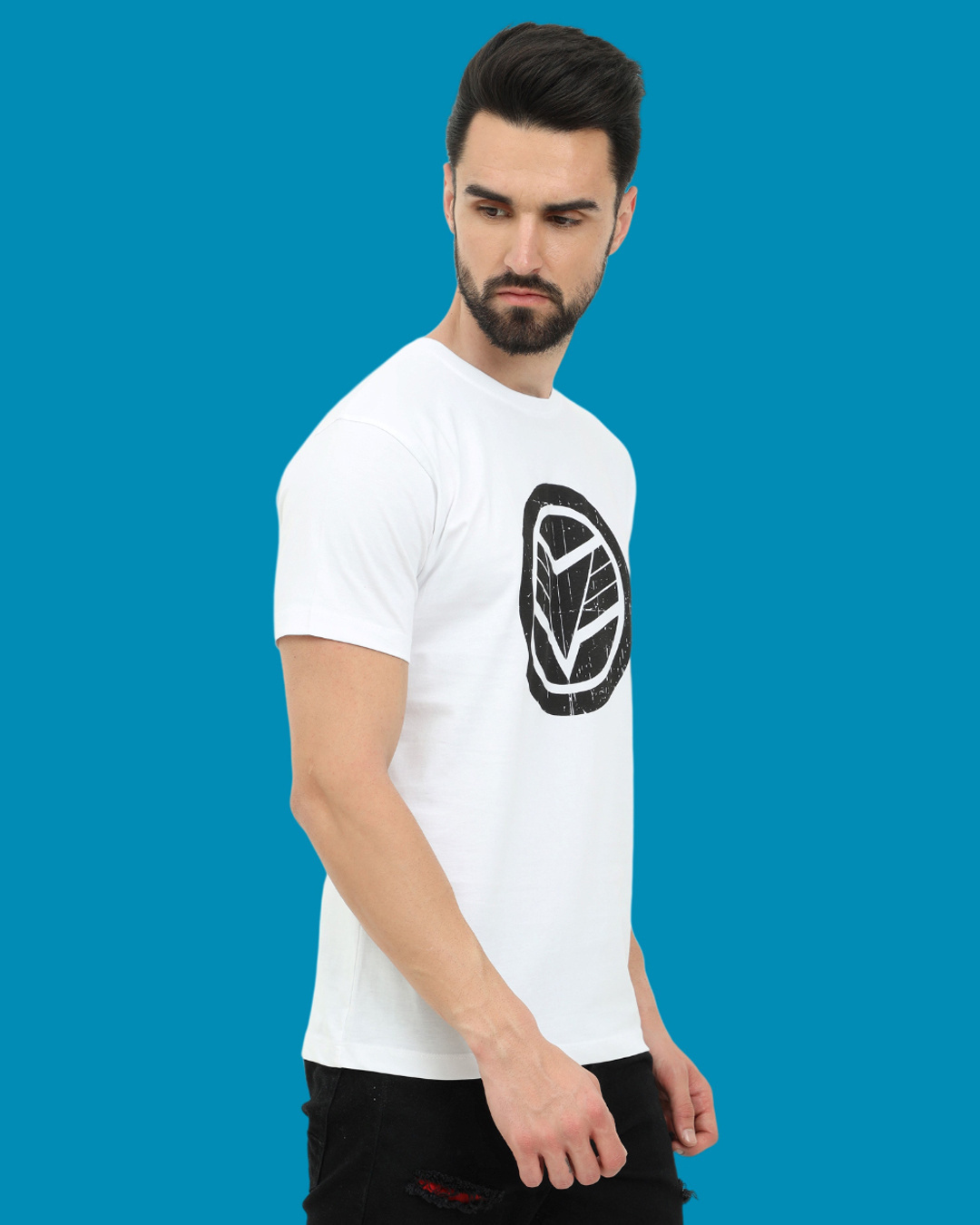 Shop Men's White Marvel Logo Printed T-shirt-Back