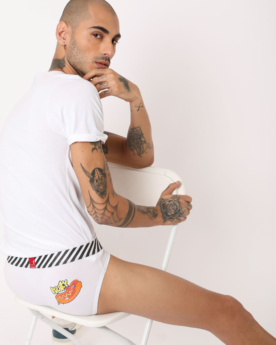 Shop Men's White Meaty Graphic Printed Cotton Briefs-Back