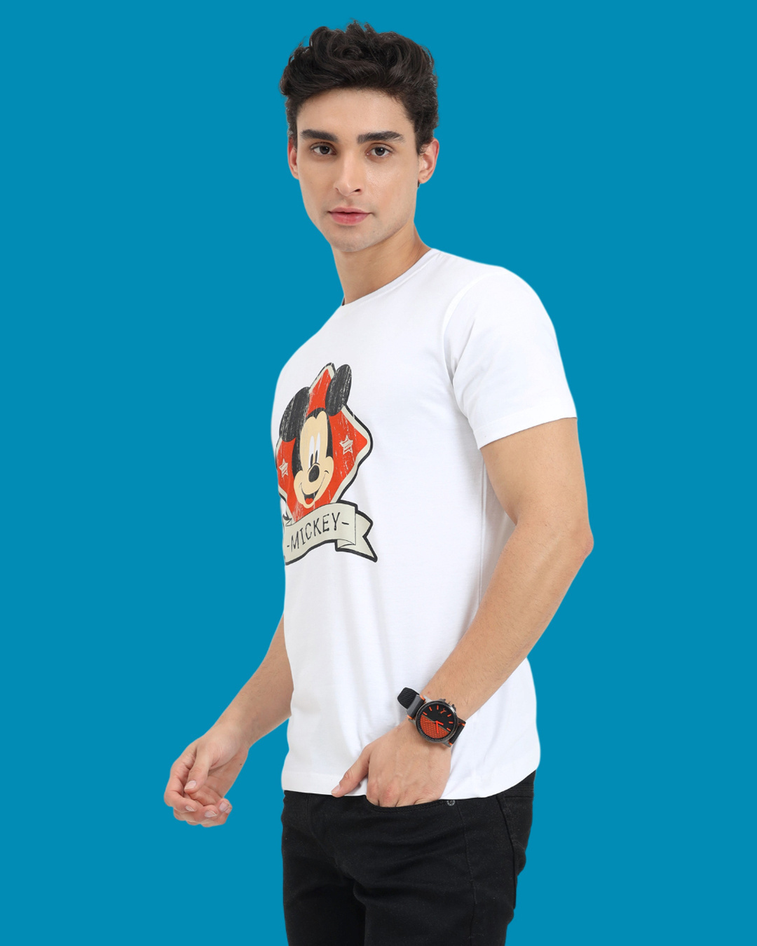 Shop Men's White Mickey Mouse Graphic Printed T-shirt-Back