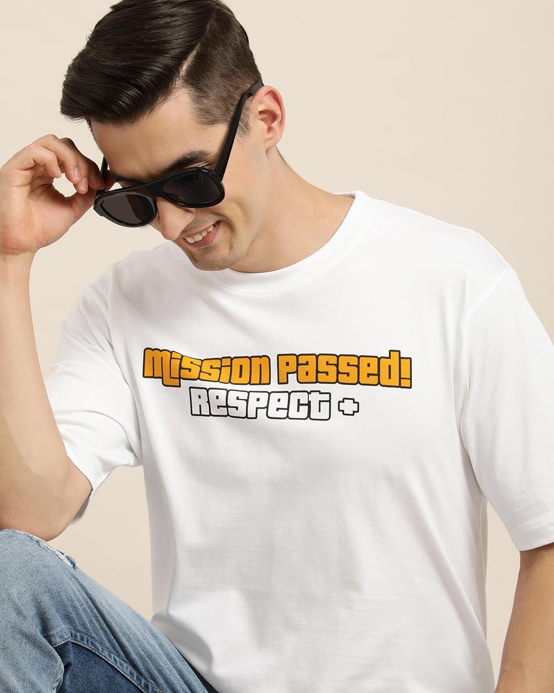 Buy Men's White Mission Passed Typography Oversized T-shirt Online at ...