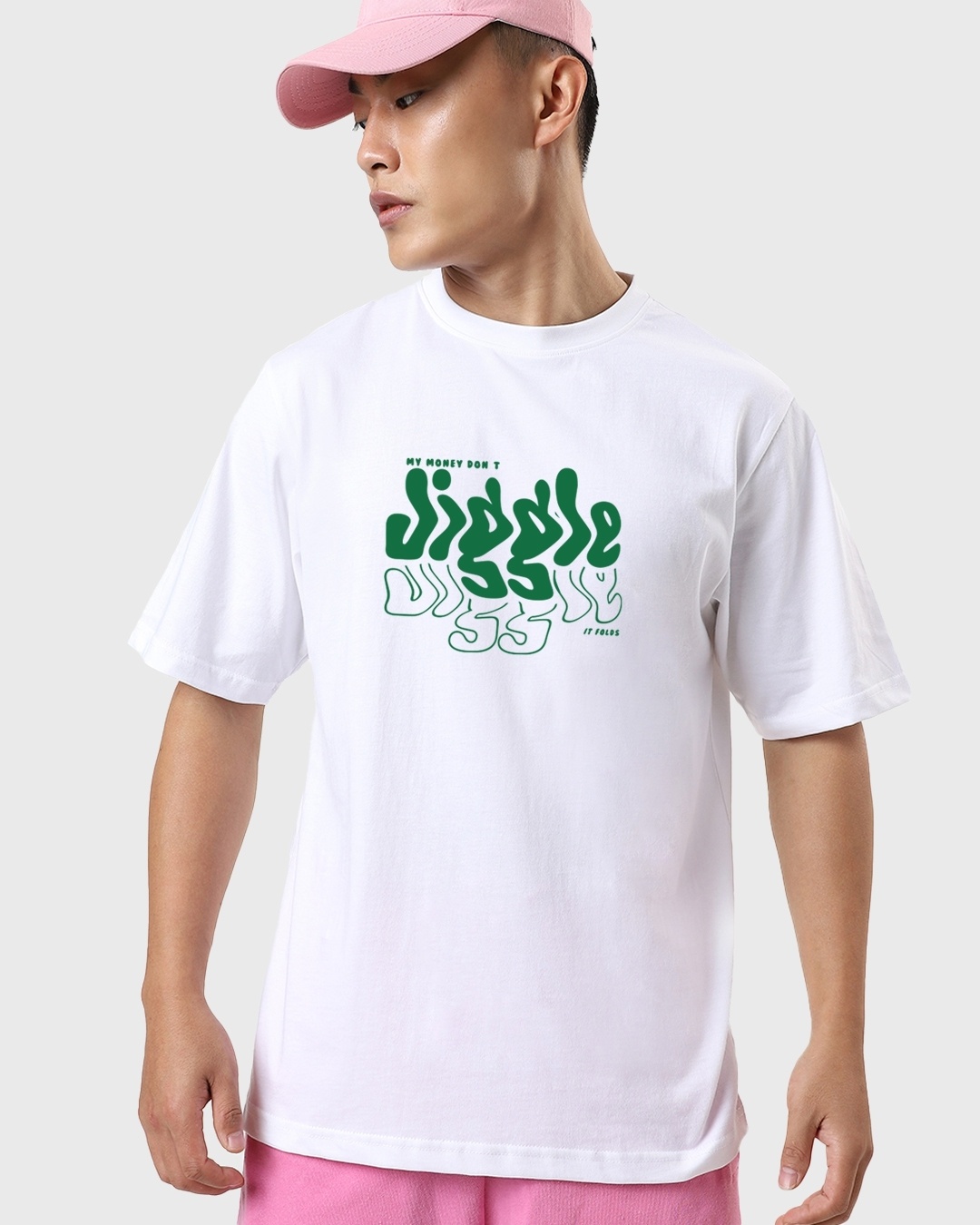 Shop Men's White Money Don't Jiggle Graphic Printed Oversized T-shirt-Back
