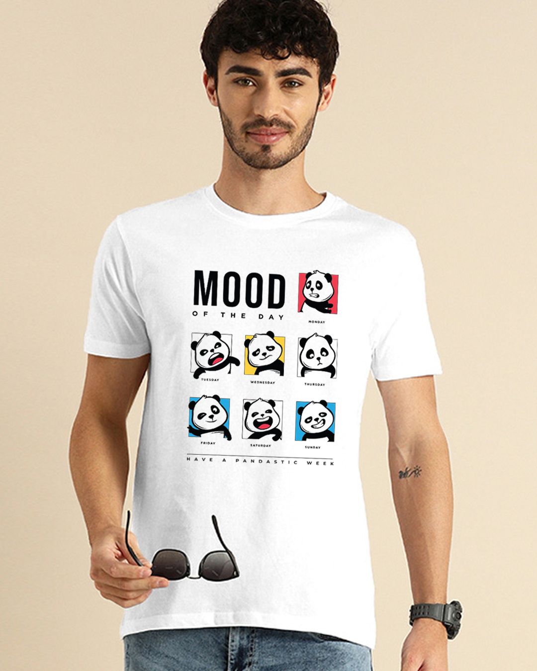 Buy Mens White Mood Of The Day Panda Graphic Printed T Shirt Online At Bewakoof 