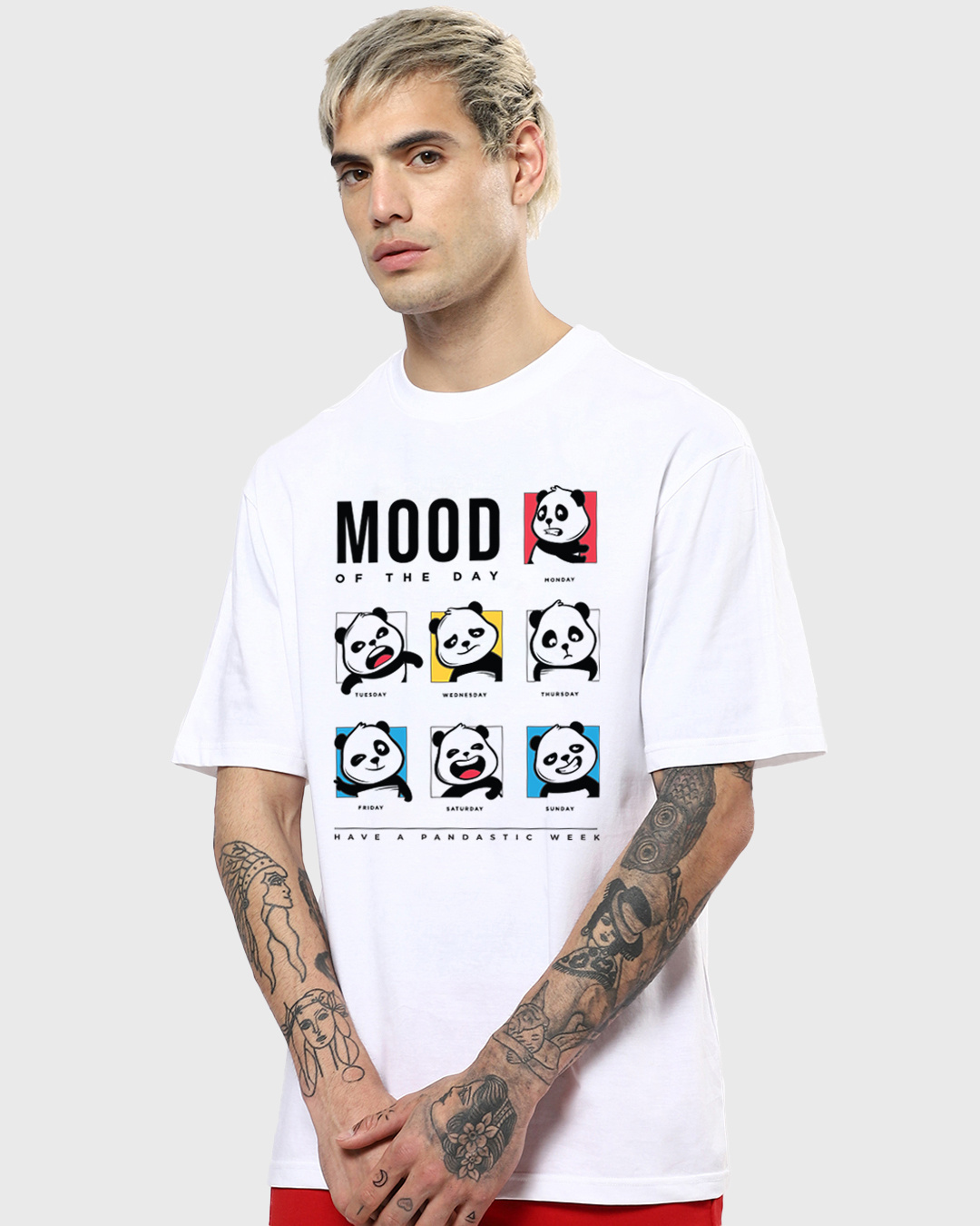 Buy Men's White Mood Of The Day Panda Graphic Printed Oversized T-shirt ...