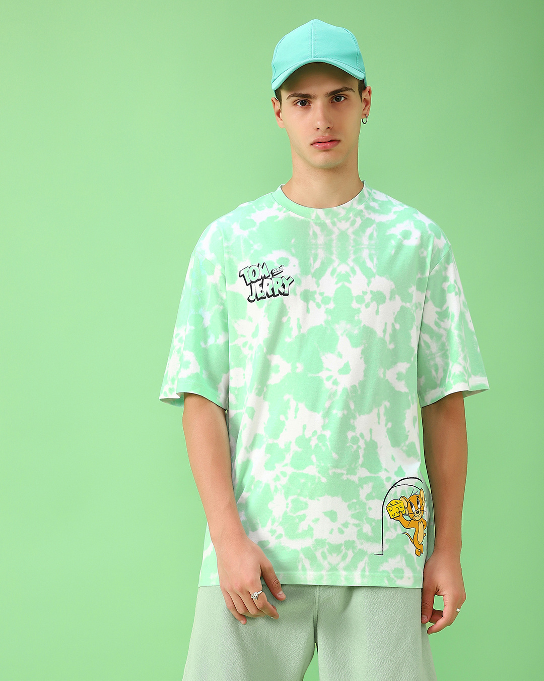 Shop Men's Green & White More Cheese Graphic Printed Oversized T-shirt-Back