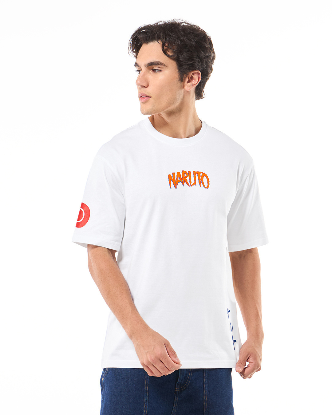 Shop Men's White Naruto Clone Graphic Printed Oversized T-shirt-Back