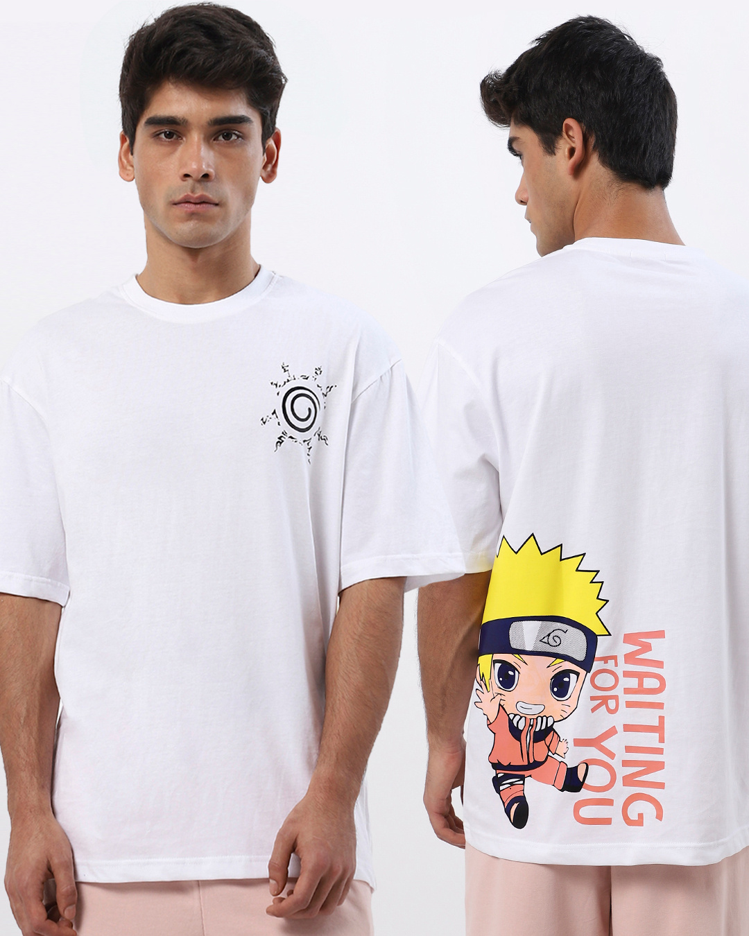 Buy Men's White Naruto Graphic Printed Oversized T-shirt Online at Bewakoof