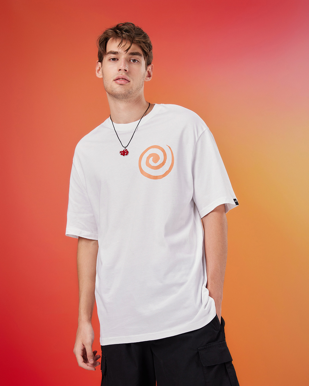 Shop Men's White Naruto Uzumaki Graphic Printed Oversized T-shirt-Back