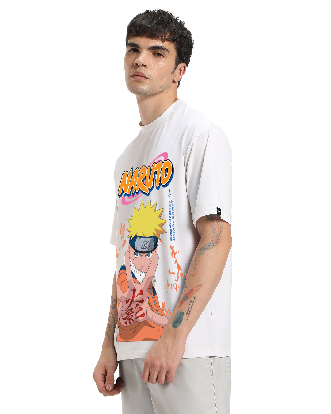 Shop Men's White Naruto Uzumaki Graphic Printed Oversized T-shirt-Back