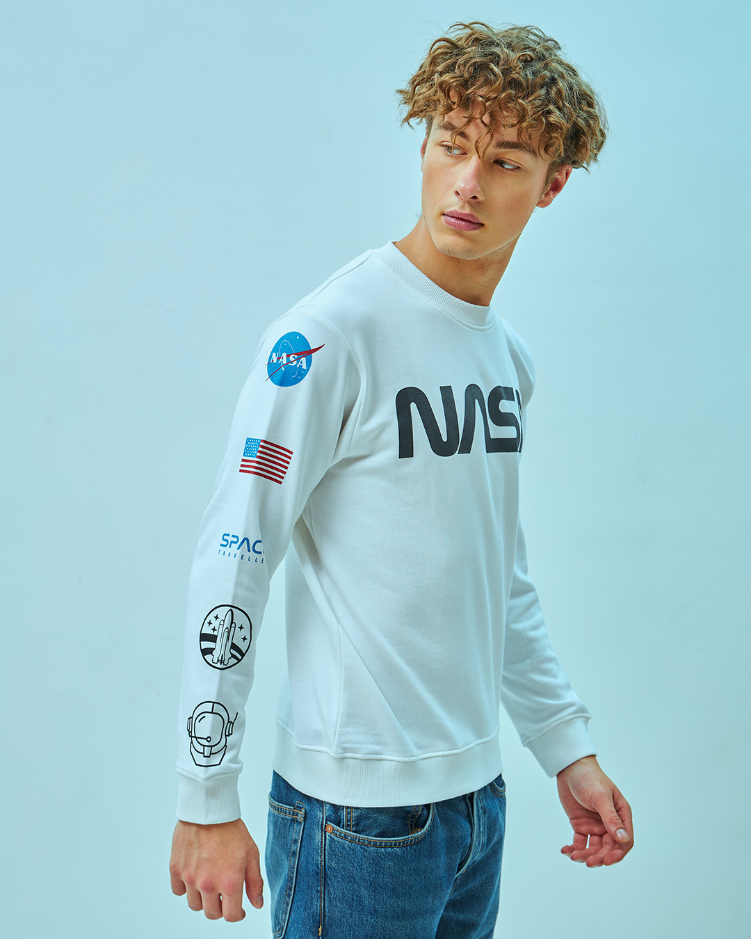 Shop Men's White NASA Badge Graphic Printed Sweatshirt-Back