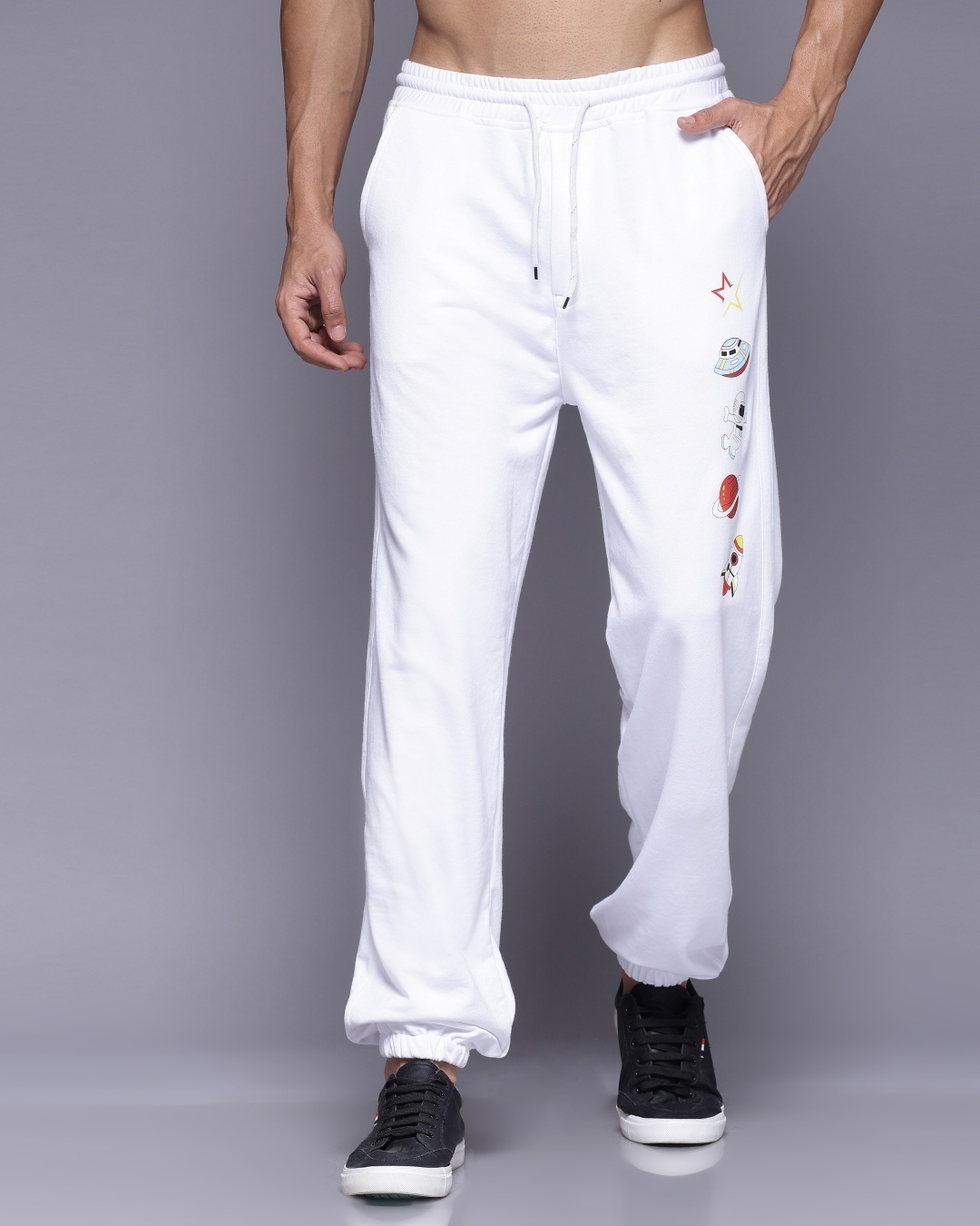 Buy Men s White Nasa Printed Relaxed Fit Joggers Online at Bewakoof