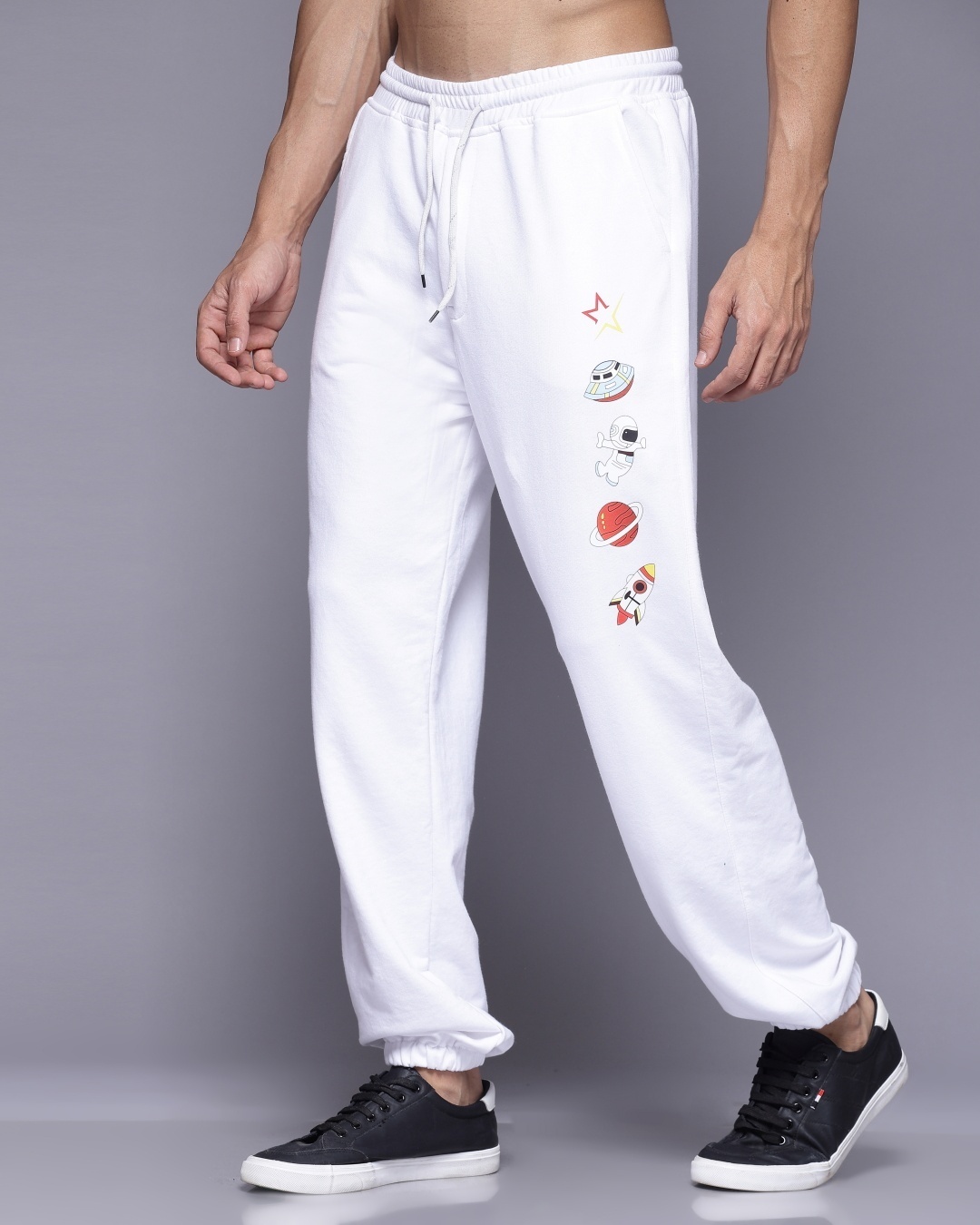 Shop Men's White Nasa Printed Relaxed Fit Joggers-Back