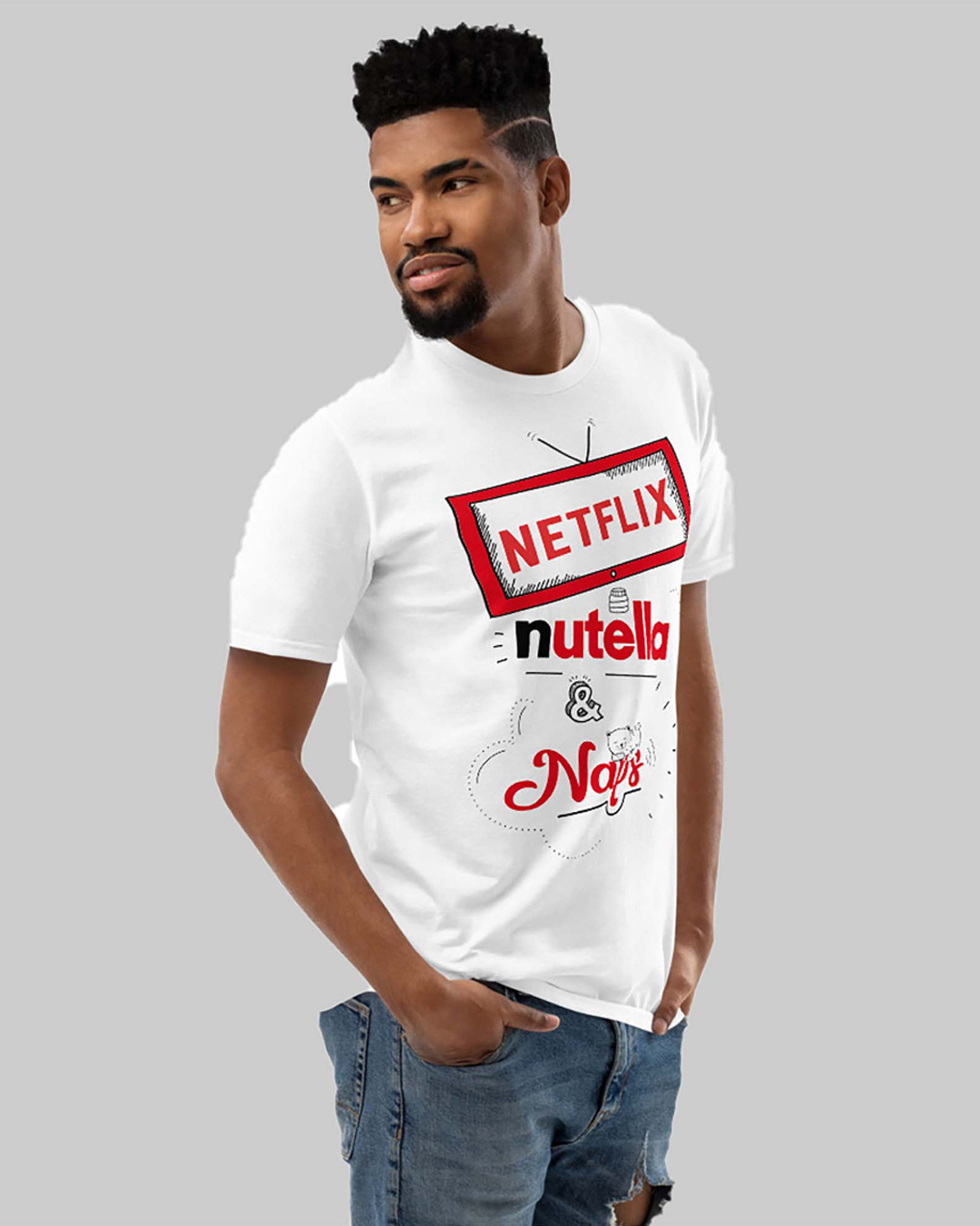 Shop Men's White Netflix, Nutella & Naps Typography T-shirt-Back