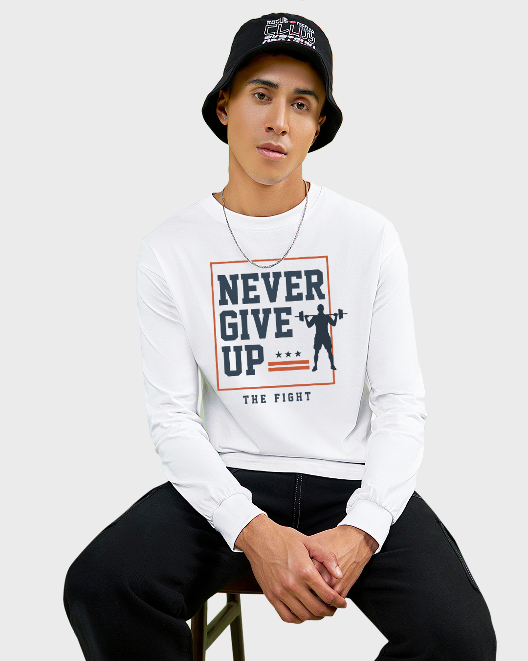 Buy Men's White Never Give Up Typography Oversized T-shirt Online at ...
