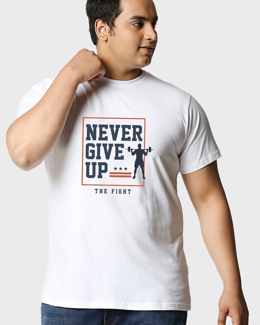 Buy Men's White Never Give Up Typography Plus Size T-shirt Online at ...