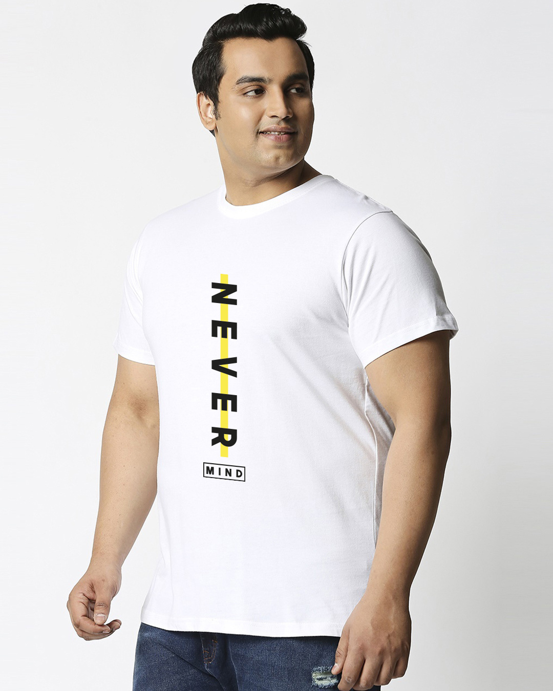 Shop Men's White Never Mind Typography Plus Size T-shirt-Back