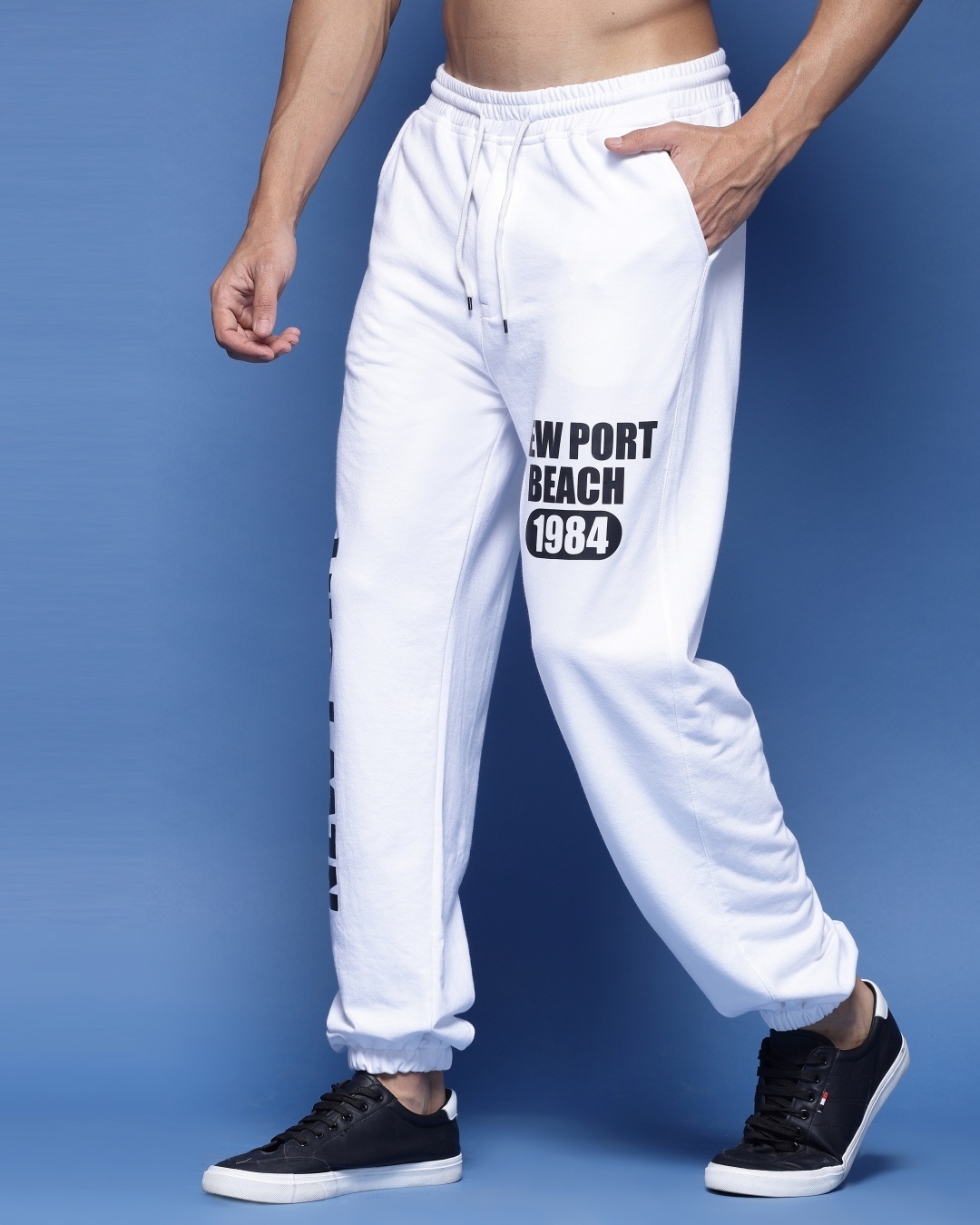 Shop Men's White New Port Typography Relaxed Fit Joggers-Back